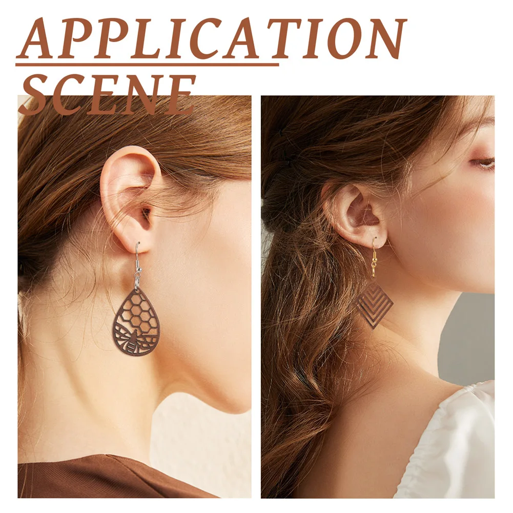 1 Box Natural Wood Pendant Earrings Leaf Geometry Shape Wooden Dangle Charms with French Ear Hook Jump Ring DIY Jewelry Making
