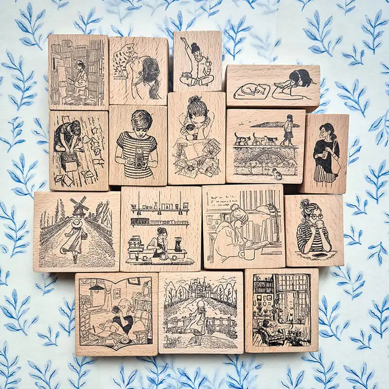 소녀 스탬프 스크랩북 용품 작업 책 저널링 스크랩북 나무 스탬프