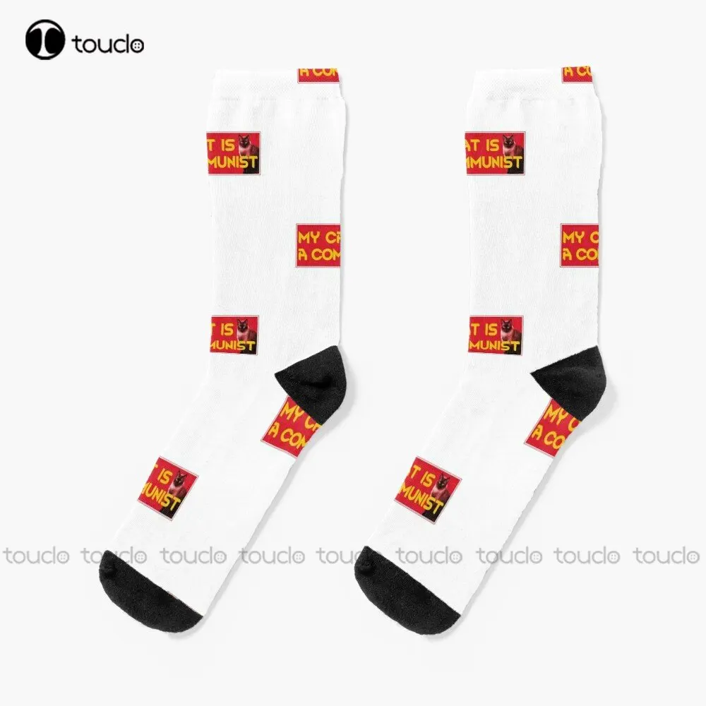 

My Cat Is A Communist - Funny Cat Socks Fun Socks Personalized Custom Unisex Adult Teen Youth Socks Street Skateboard Socks Art