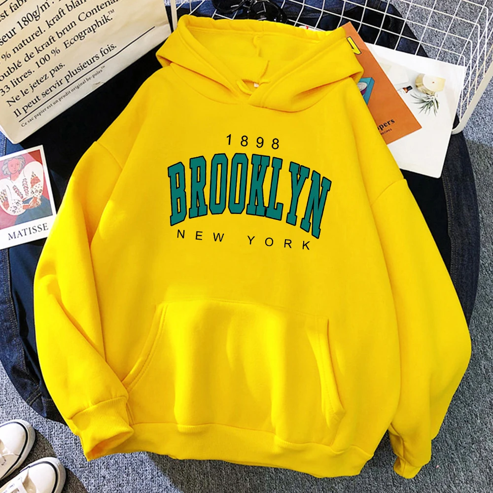 thumbnail image 3 of Sudadera con capucha con estampado de Brooklyn para mujer, ropa de calle con forro polar holgada, creativa, Nueva York, 1898, 3 of 5