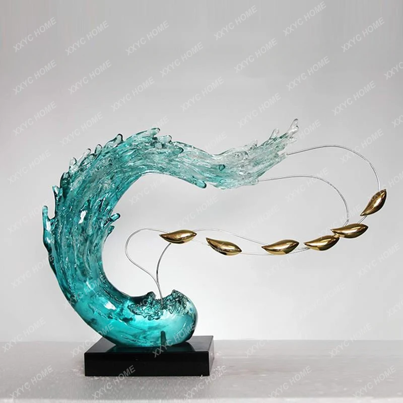 

Modern Transparent Resin Home Decoration Crafts Abstract Sculptures Model Room Porch Living Room Creative Statues Wave Ornaments