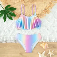 Girls' Tie-dye Printed Swimwear Kids Girls Swimsuit Two Pieces Bikini Set Ruffle Bathing Suits Flounced Tankini Swimwear 아기 수영복 3