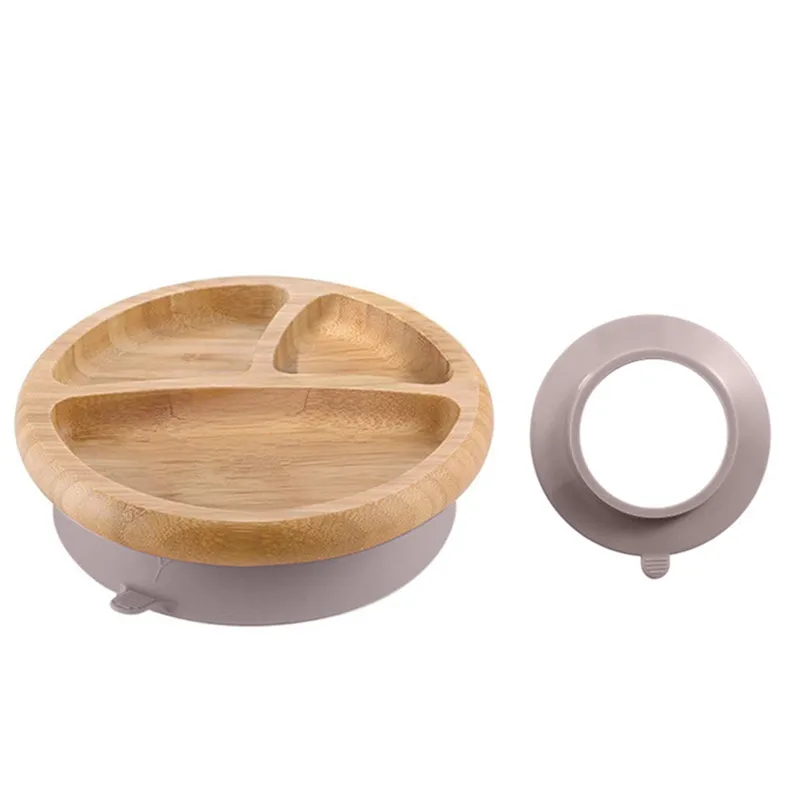 

Baby Bamboo Dinner Plate Baby Feeding Bowl Wooden Kids Feeding Dinnerware With Silicone Suction Cup Non-slip Children's Dishes