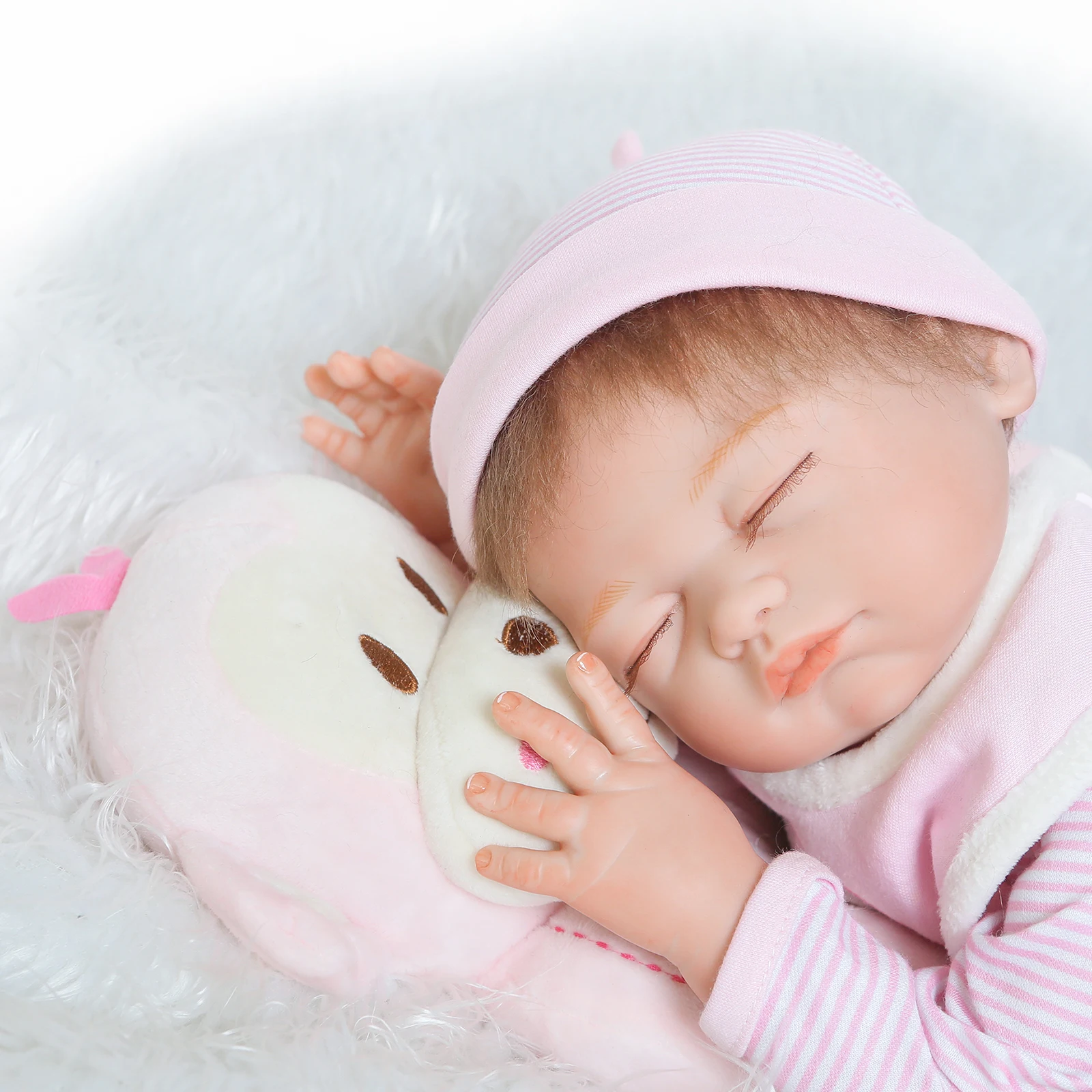 

50CM Realistic Finished Bebe Reborn Silicone Vinyl Body Sleeping Newborn Baby Doll Detail Painting Skin Handmade Toy For Girls