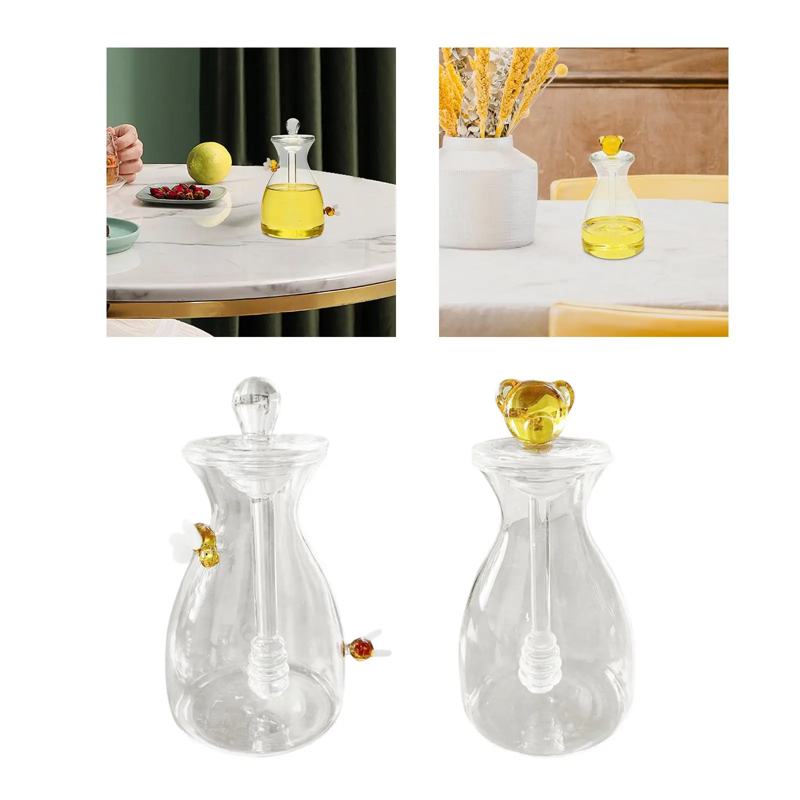 Honey Jar Honey Dish with Dipper Glass Beehive Honey Pot Clear Dispenser for