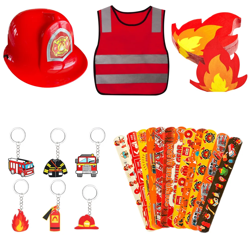 Decorazione Di Compleanno Per Vigili Del Fuoco Pompiere Sam Bomboniere Per Feste A Tema Portachiavi Cappello Dress Up Slap Bracciale Kids Fire Baby Sh