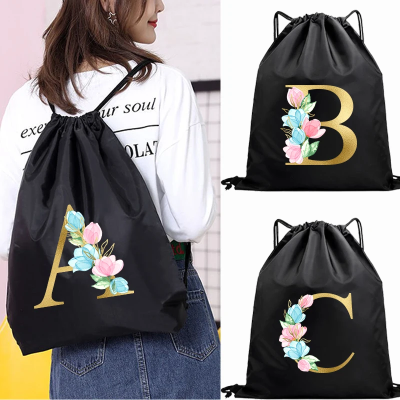 

Simple Letter Print Sports Bag Thicken Drawstring Belt Riding Backpack Gym Drawstring Shoes Bag Clothes Backpacks Waterproof