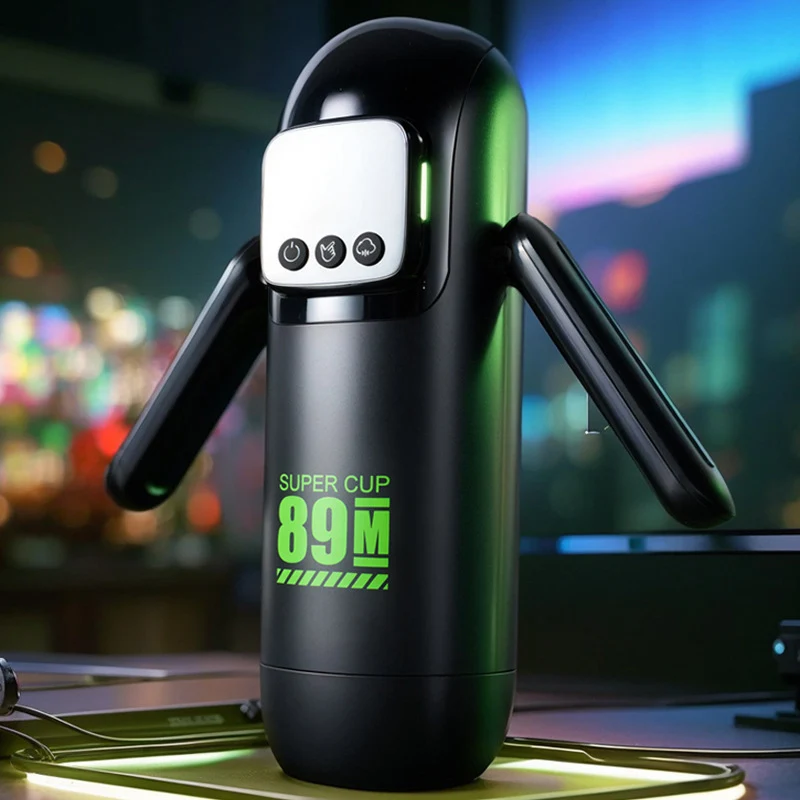 Automatic Thrusting Sucking Male Masturbator Penis Pump Stroker with Handle LCD Display Blow Job Simulation Sex Toy for Men 18+