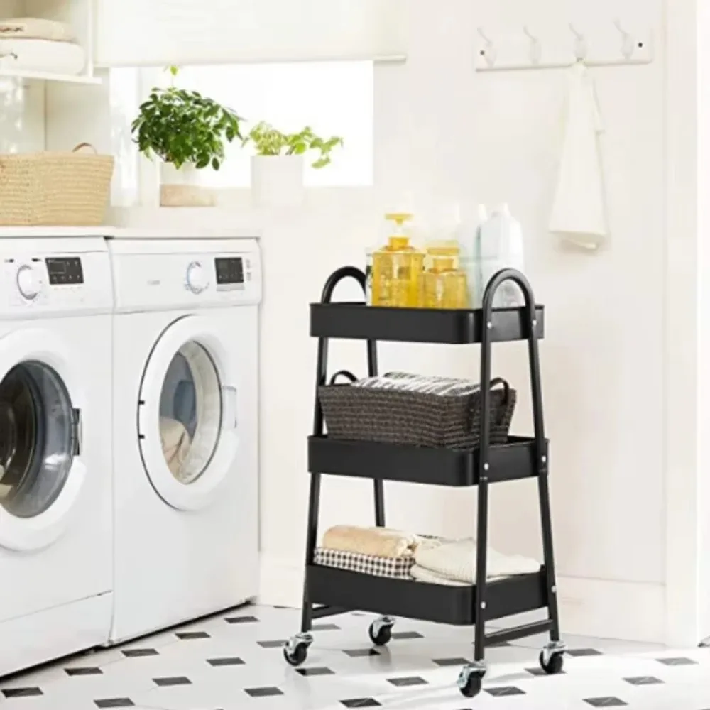 Mobile Storage Cart Versatile with Wheels Kitchen Organizer Rack Bathroom Cart High-Carbon Steel Household Snack Storage Trolley