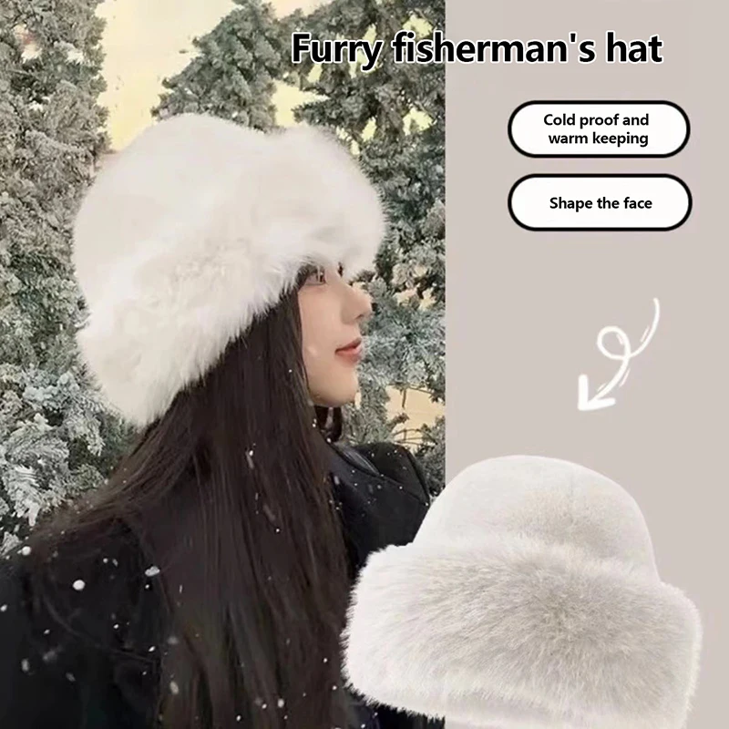 Autumn And Winter Women's Fur Cap Fur Hat Mongolian Hat Brimless Plush Fluffy Skiing Riding Warm Caps winter hat fur hat