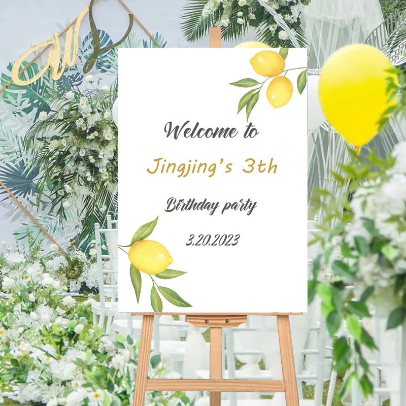 1pc Personalized wedding photo canvas Happy birthday party decoration sign name and any text Greetings flower sign