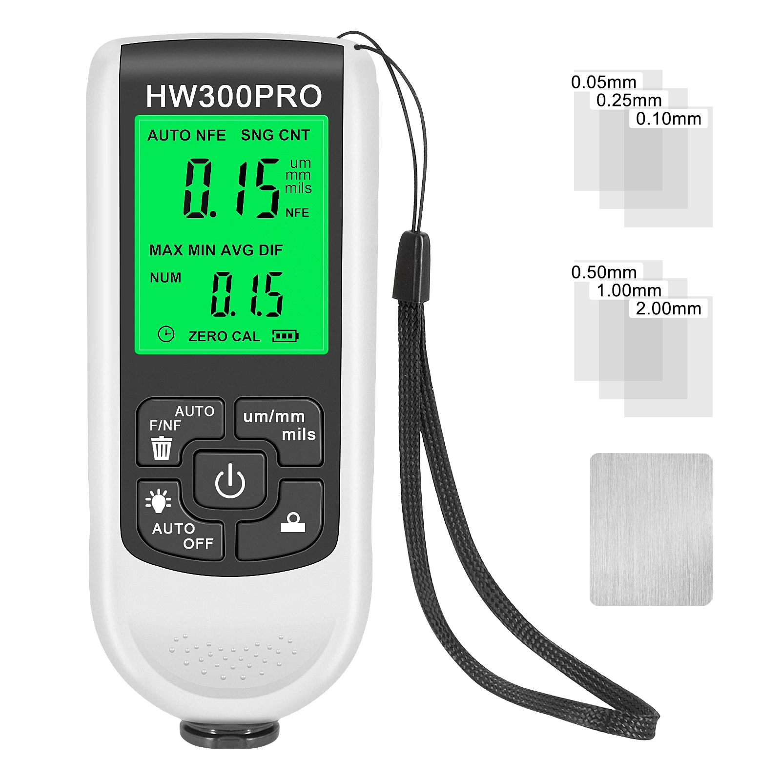 HW-300PRO car paint coating thickness gauge car paint electroplate metal coating thickness tester meter 0-2000um Fe & NFe probe