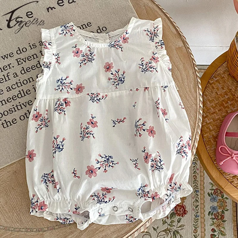 

Girls New Style Flowers Rompers Toddler Girls Sleeveless Jumpsuit Bodysuit Cotton Baby Girls Summer Printed Floral Romper