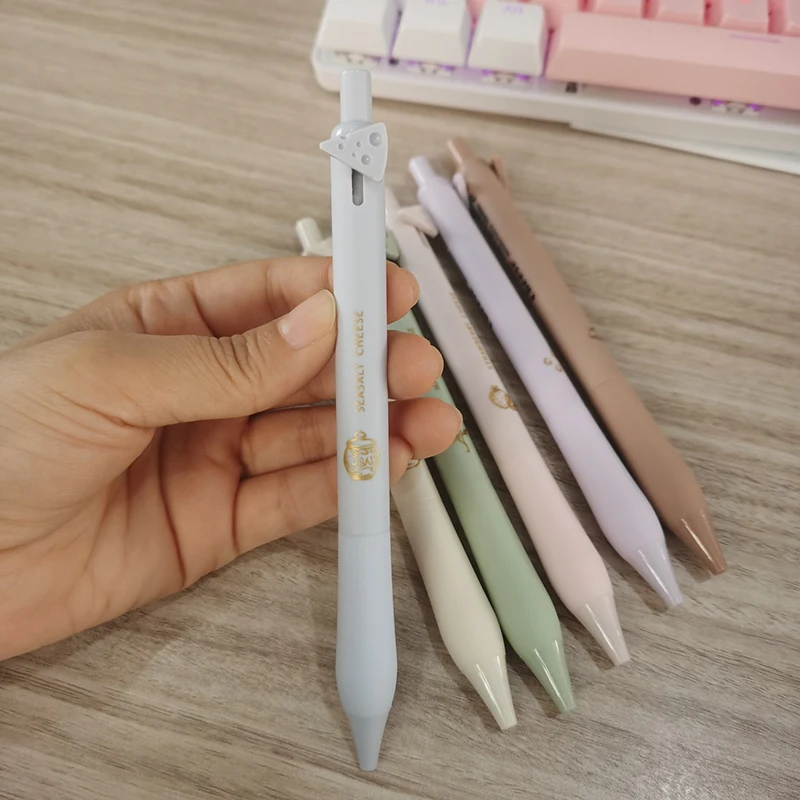 학생용 치즈 0.5MM 젤 펜, 블랙 퀵 드라이 젤 잉크 펜, 귀여운 글쓰기 펜, 학교 사무실 선물 용품, 문구, 세트당 6 개