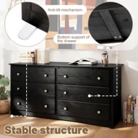 JHK 59IN Wood 6 Dresser Drawers Cabinet for Living Room Stable Structure Storage Wide Chest of Drawers Furniture For Bedroom 4
