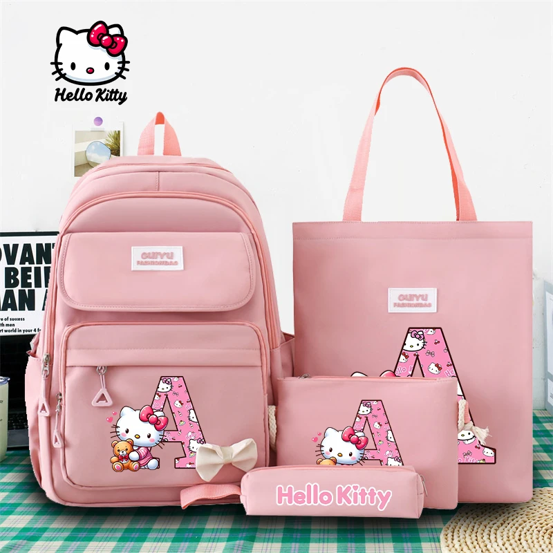 Sanrio 4 Piece Backpack Set Hello Kitty Letter Pencilcase Schoolbags Canvas Bags Y2K High-capacity Girls New Semester Big Gifts