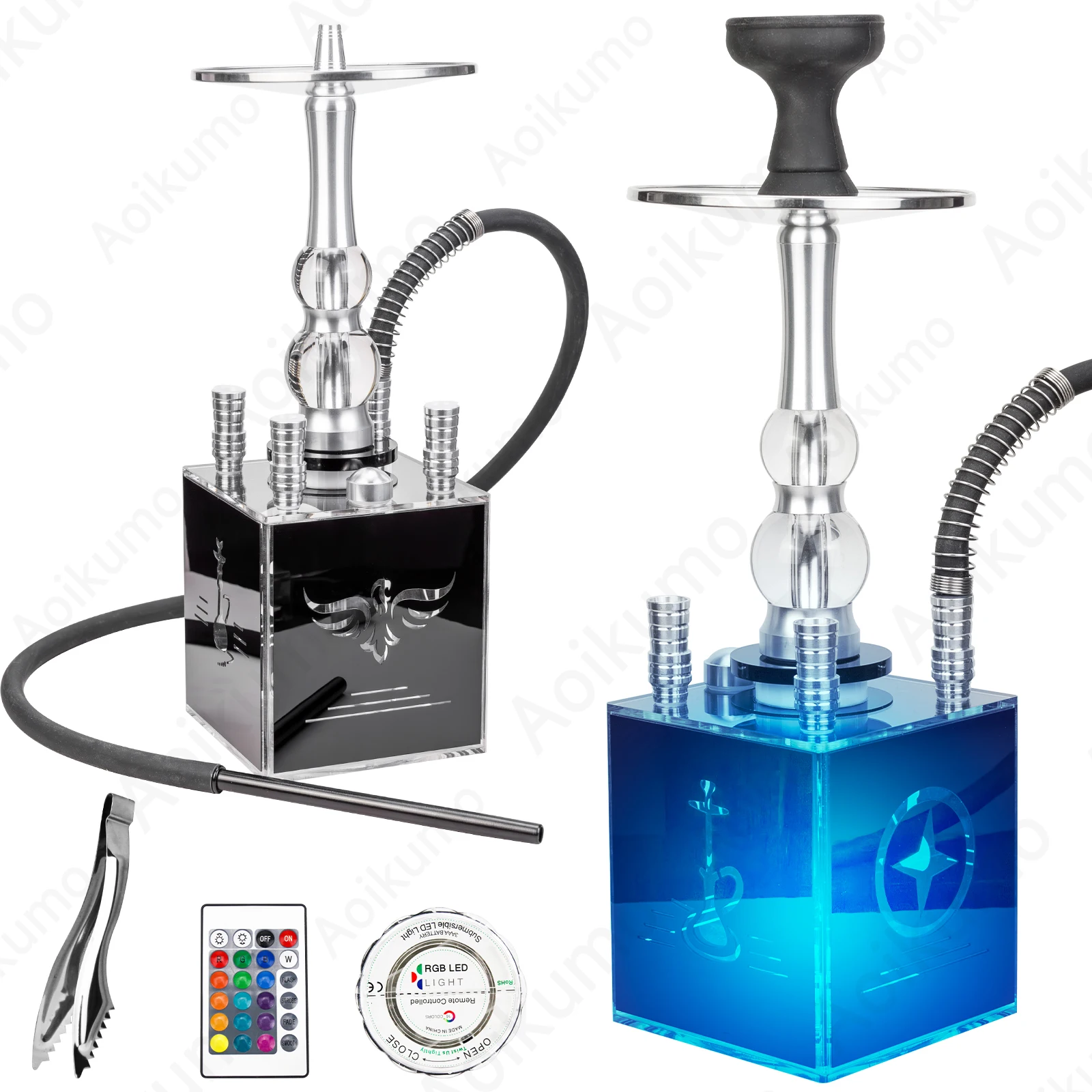 SuperLuxuriousCubeHookahSetwithLEDLightSquareShishaNargile