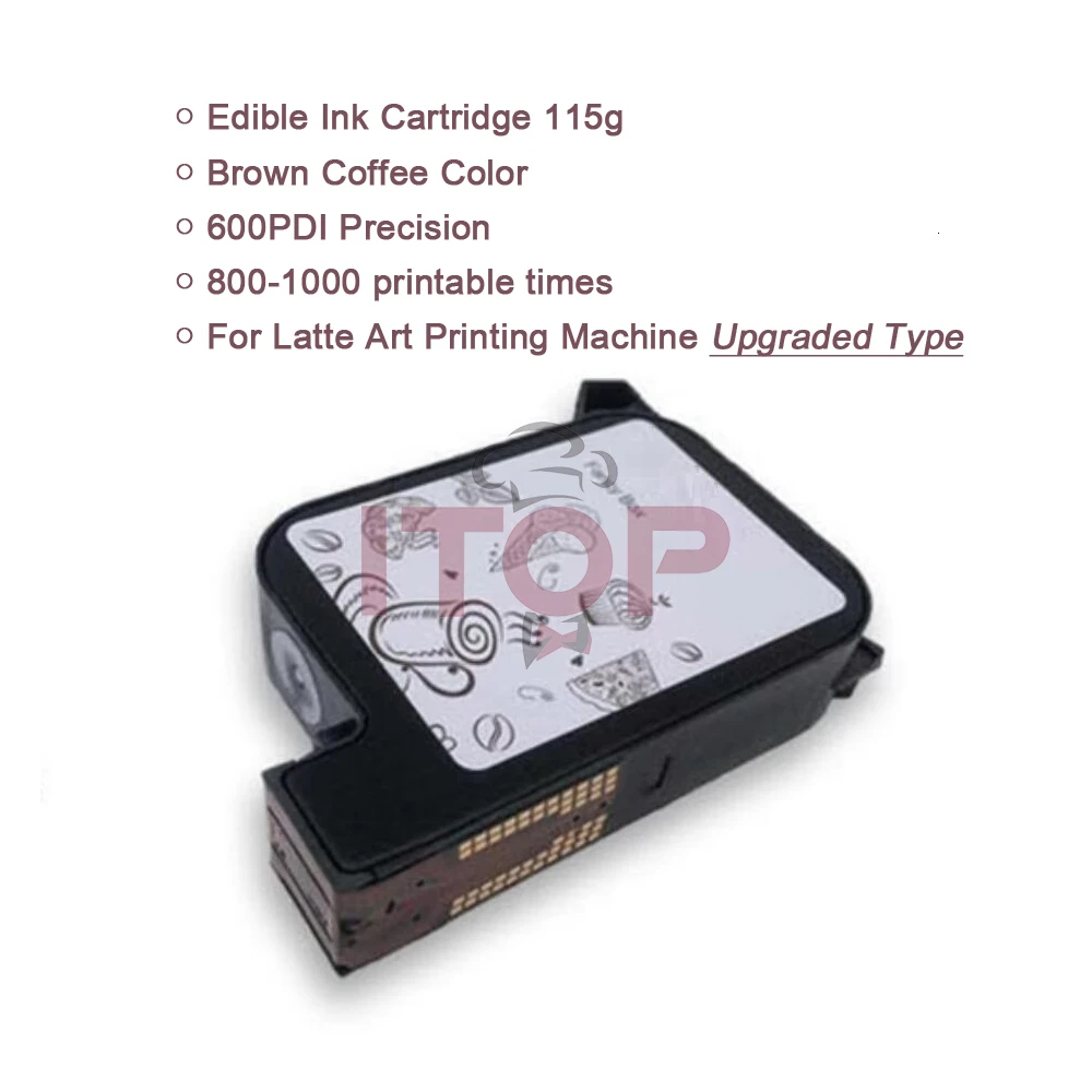 ITOP Edible Ink Cartridge 115g Brown Coffee Color 600PDI Precision 800-1000 Times For Latte Art Printing Machine Upgraded Type 50 sheets dark a4 label kraft paper dark brown color matt surface suitable for laser inkjet printing
