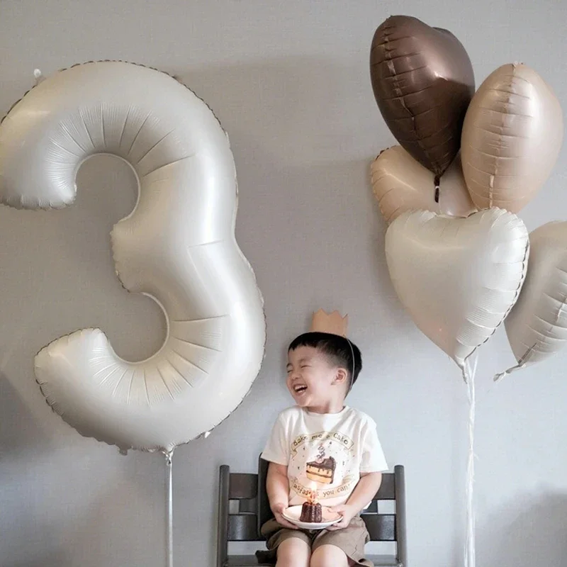 40 Zoll Beige Creme Karamell Schokoladenfarbener Retro-Zahlenballon 123456789 für Brautparty Geburtstagsfeier Hochzeitsdekoration