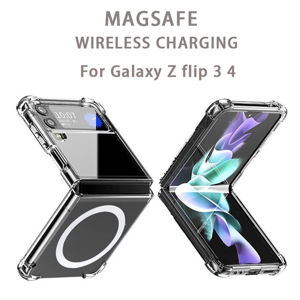 

Прозрачный чехол для зарядного устройства Magsafe для Samsung Galaxy Z Flip 3 ZFlip 4 противоударный Магнитный защитный чехол для беспроводной зарядки