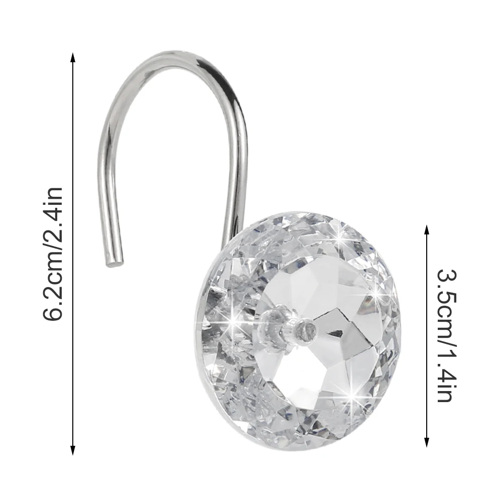 Shower Curtain Clips 12Pcs Shower Curtain Hooks Rustproof Acrylic Crystal Round Diamond Decorative Rings for Curtain Rods Shower Rods