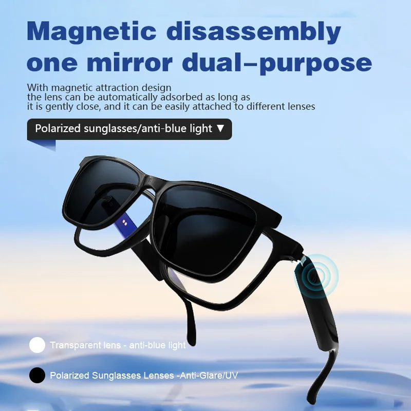 LIGE New AI Voice Bluetooth Call Smart Glasses 2 In 1 Polarized Anti-blue Light UV-Proof Magnetic Frame Lenses Music Sunglasses