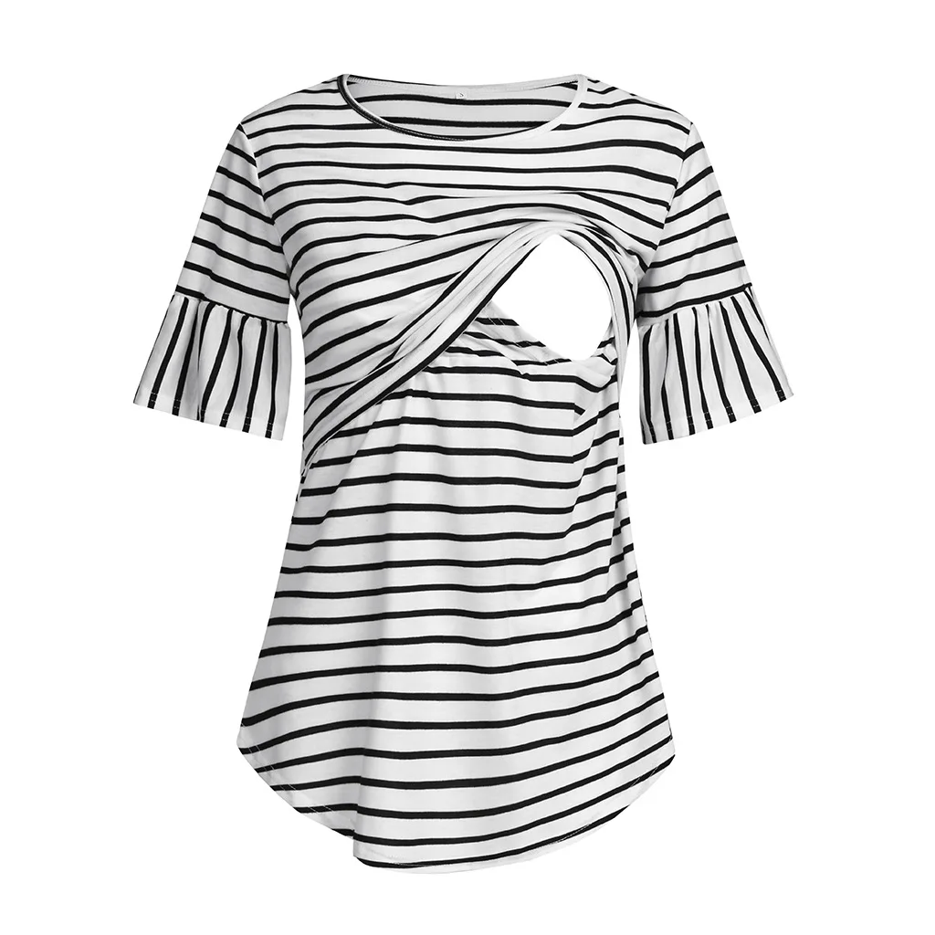 

New Maternity Crew Neck Top Summer Short Sleeve Striped Print Fashion Nursing Top Pregnancy Top Breastfeeding