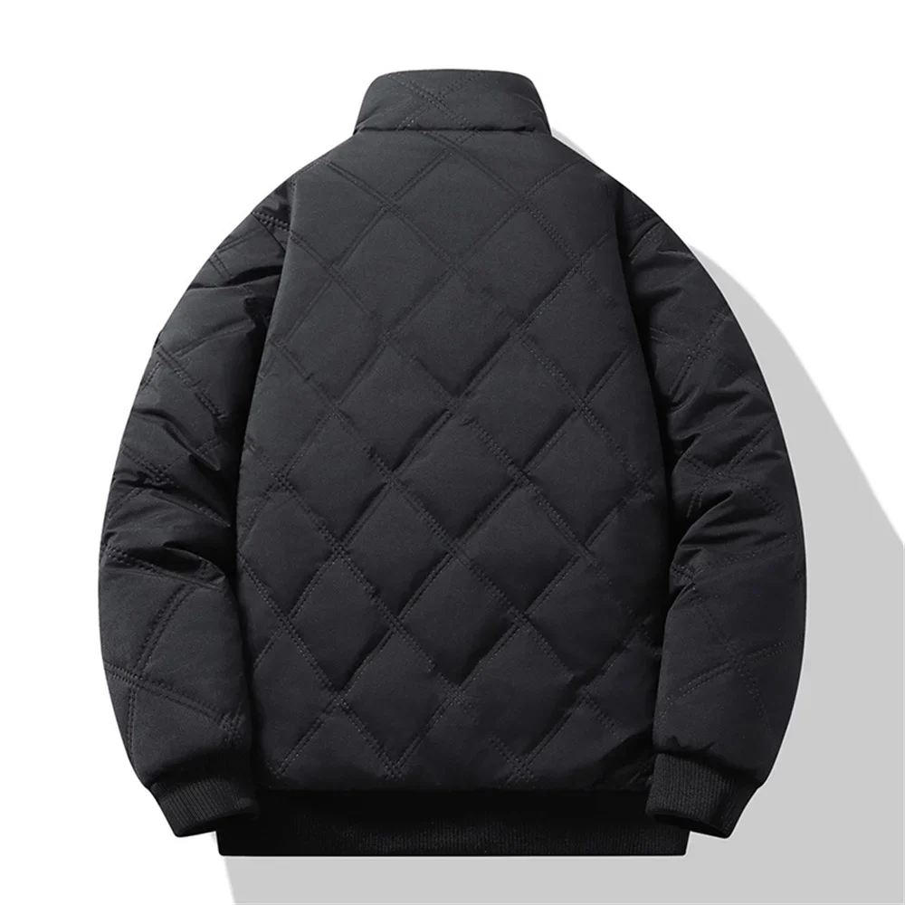 Windproof Thermal Diamond Quilted Jacket Men Winter Men's Fleece-Lined Thickened Parkas Man Cuff Design Stand-Up Collar Jackets
