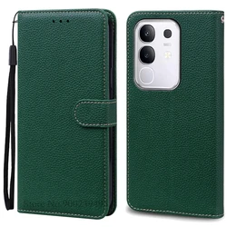 Luxurious Leather Flip Wallet Phone Cover with Soft TPU Silicone for Vivo Y29 (4G) (Dark Green)