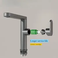 Modern Hot and Cold Water Tap with Rotatable Design, Gray Basin Faucet made of Aluminum Alloy for Bathroom 2