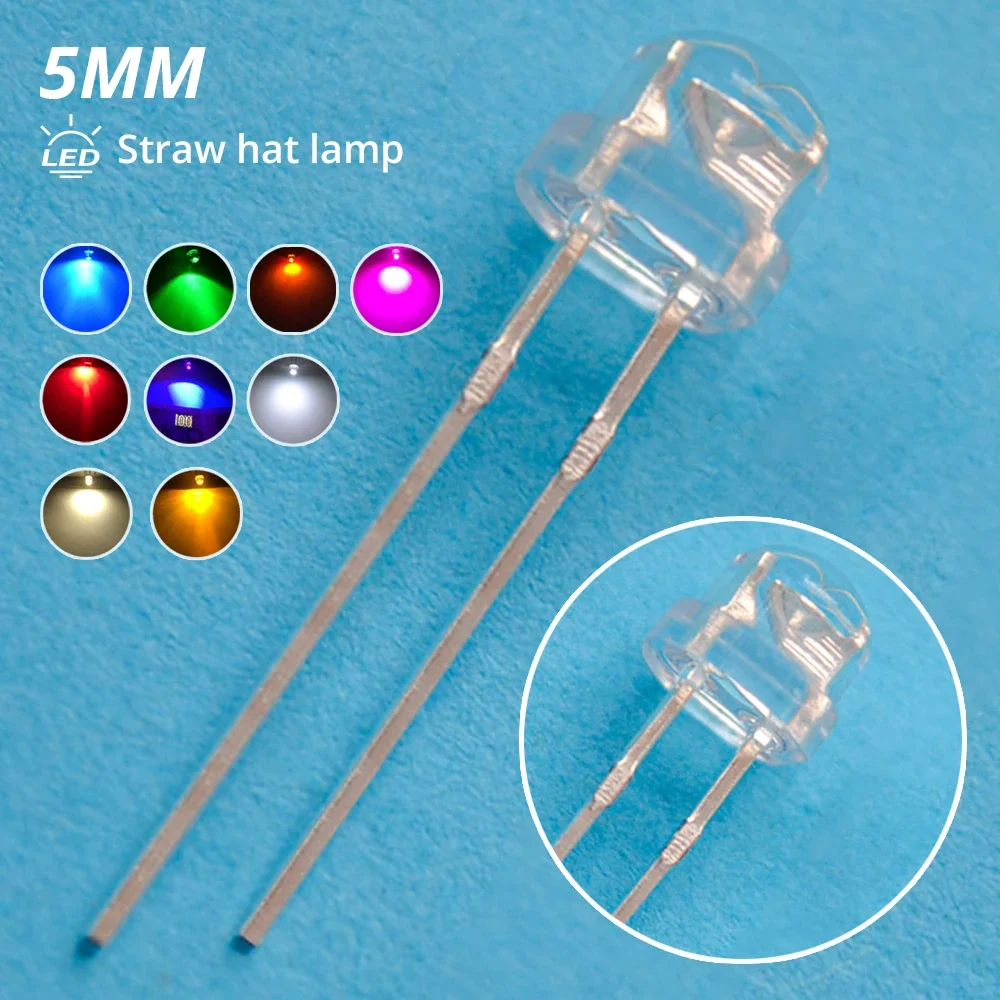 1000Pcs Min F5 5mm Straw Hat Water Clear Beads Emitting Diode Ultra Bright White Blue Green Yellow Red Wide Angle LED Light Bulb for iphone 15 plus nillkin ultra clear magsafe pc tpu phone case blue