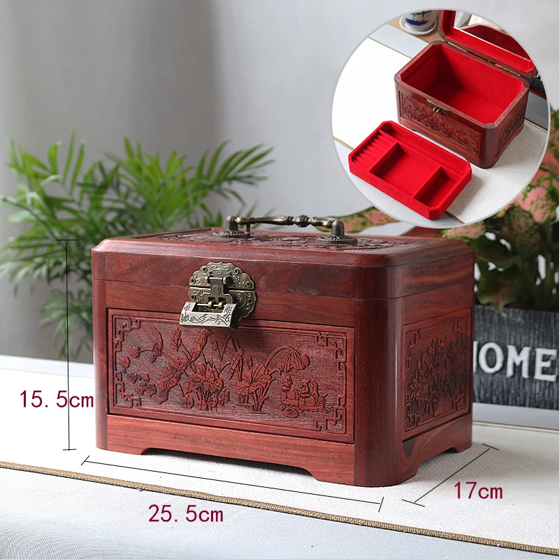 Wood Jewelry Box Organizer with Lock Jewelry Boxes Storage Ring Necklace Bracelet Earrings Tray Display Accessory for Women Gift