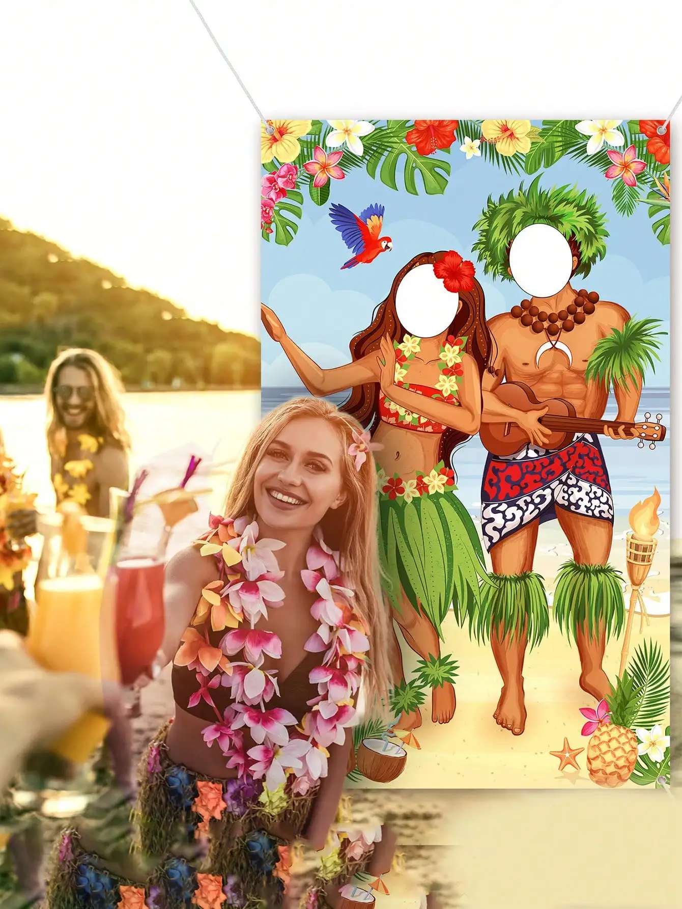 71*35.4 Inch Couples Photo Door Banner Hawaiian Party Decorations Photo Props Summer Party Banner Hawaiian Door party decorations