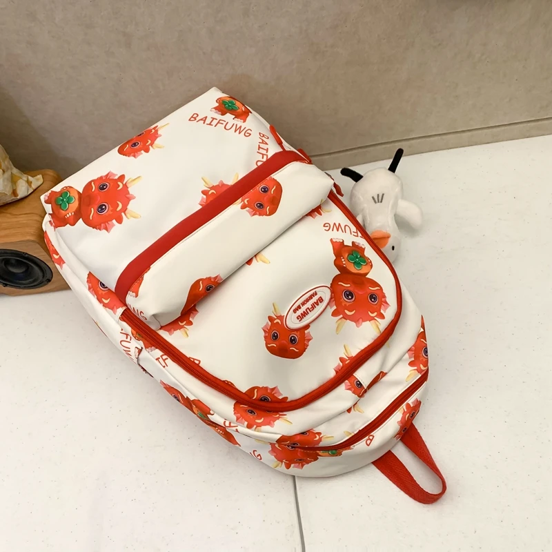 New Cartoon Printed Large Capacity Backpack Korean Edition Women's Academy Style High Quality Travel And Shopping Nylon Book Bag