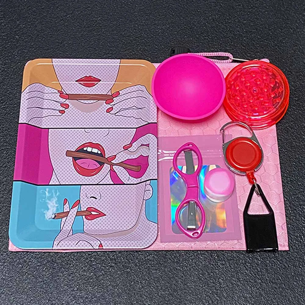 

1Set Pink Kit With Grinder Metal Tray Lighter Holder Silicone Bowl Scissors Ziplock Bag Girly Gift Christmas Gift Personalized