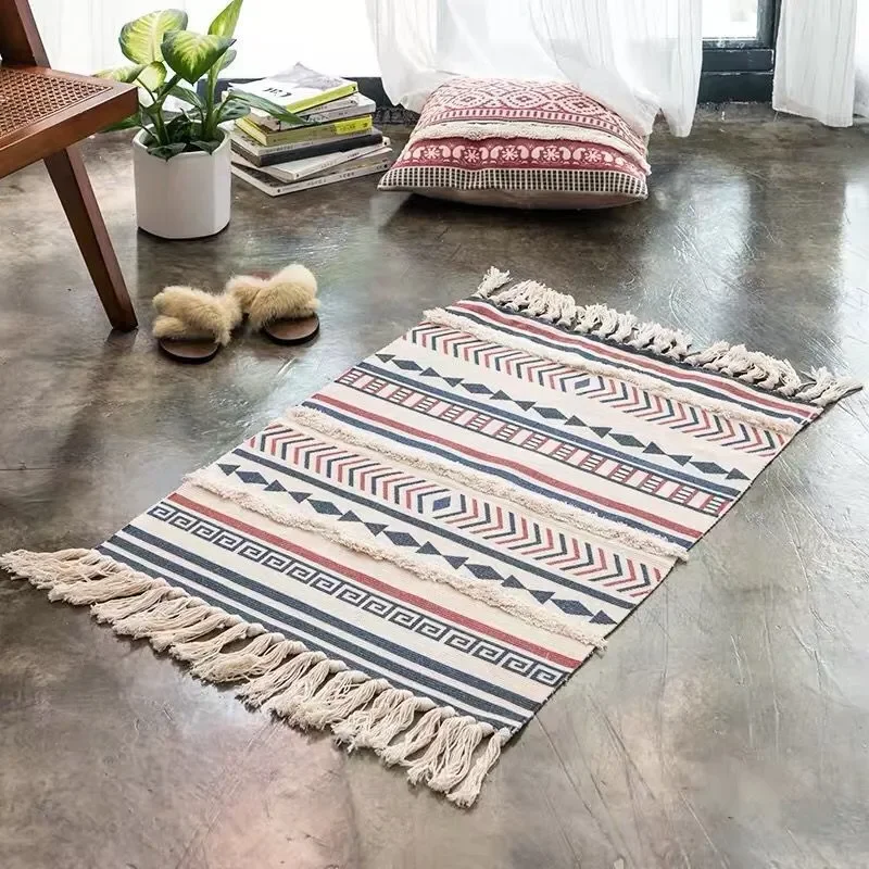 

Cotton Tassel Home Weave Carpets 3d Tufted Carpet Rug Bedside Rug Geometric Floor Mat Carpet for Living Room Bedroom Home Decor