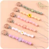 Handmade Silicone Flower Beads Baby Pacifier Chain Beech Wood Teether Nipple Clip For Baby Teething Nursing Chew Toy Shower Gift 3