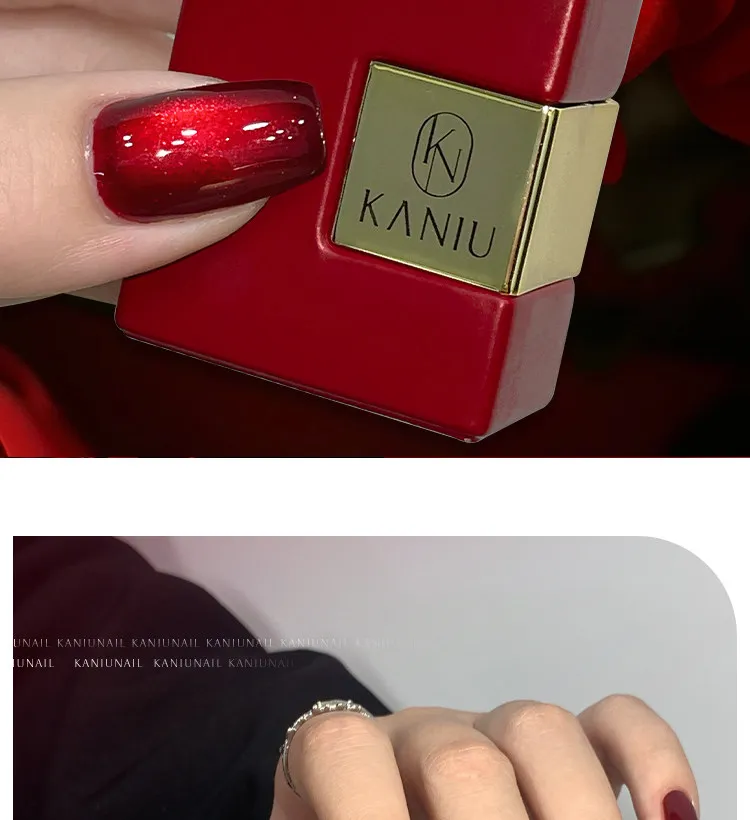 Kaniu Ruby Cat Eye Gel-Nagellack 2026 Neue Herbst/Winter-Kollektion Blutroter Kristallglas-Perlen Spiegelglanz Gel-Nagellack – Detail 2