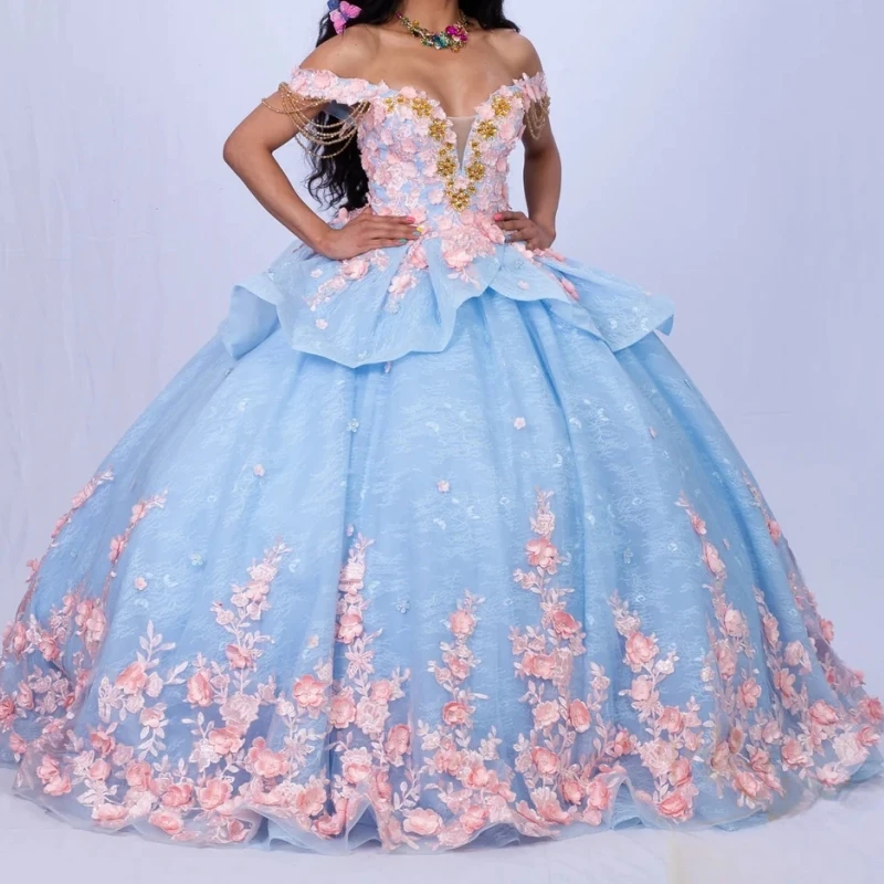 

Saudi Arabic Cindereall Princess Quinceanera Dress Off Shoulder 3D Floral Lace Up Ball Gown Party Prom Vestido 15 16 Anos 2024