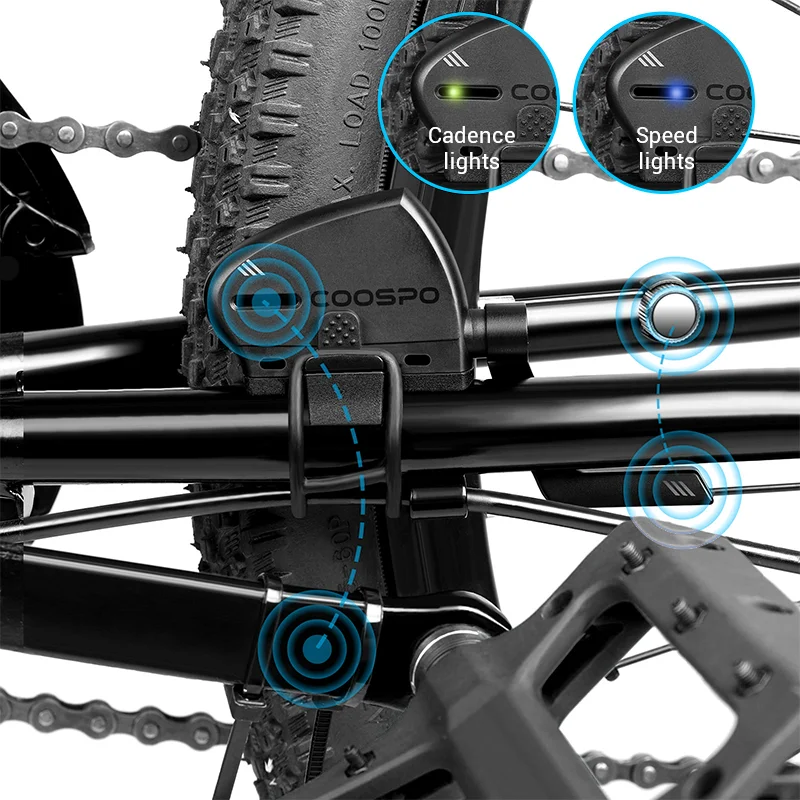 COOSPO Sensor de velocidad de cadencia para ciclismo, sensor inalámbrico  Bluetooth ANT+ de RPM de bicicleta para computadoras de ciclismo, sensor de