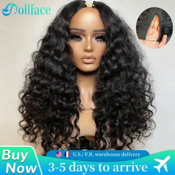Deep Wave V Part Wig Human Hair 180 Density Natural Color Curly Wig Brazilian Human Hair for Women Water Wave V Part Wig 40 Inch 1