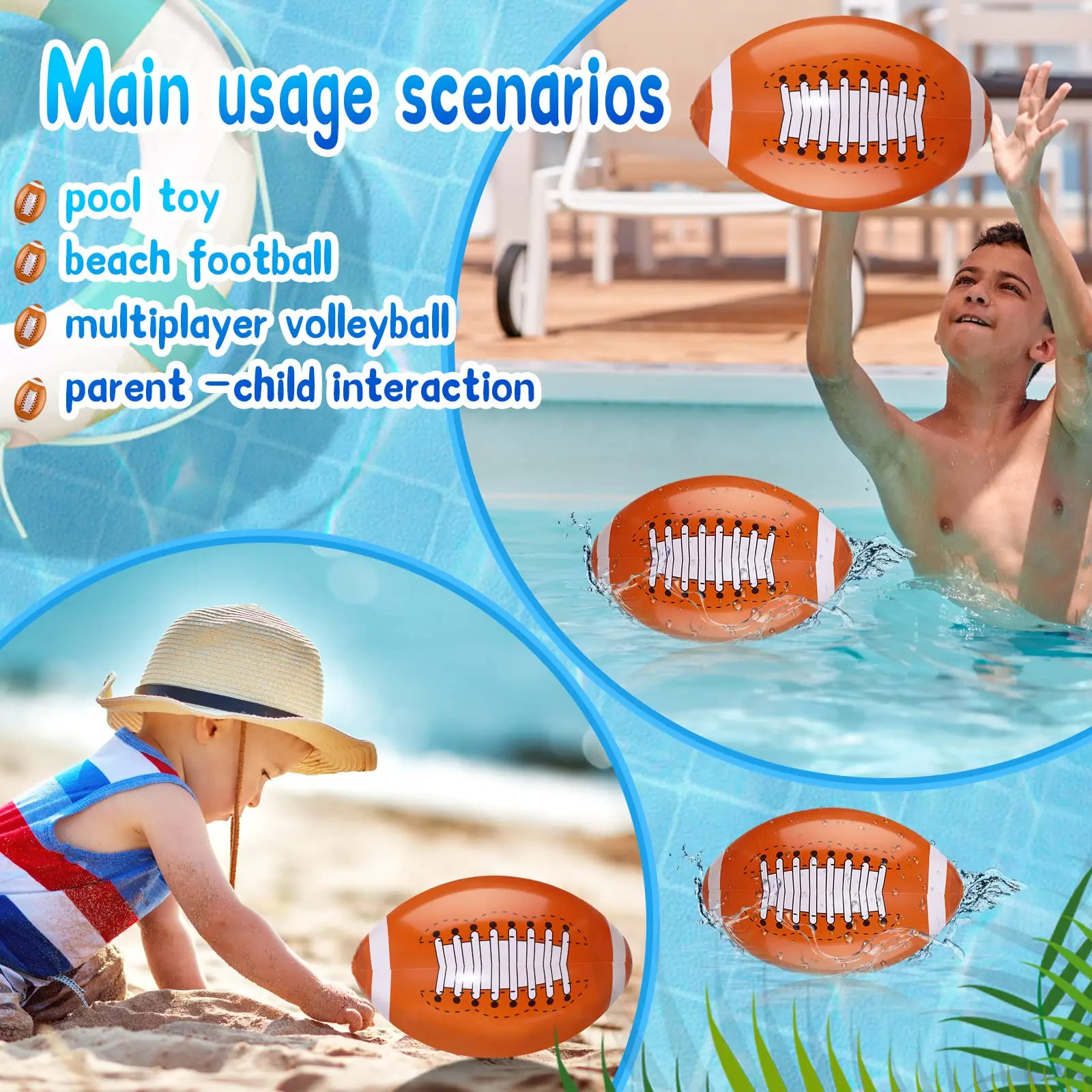 Inflatable Football for Kid,16"Blow Up Football Party Supplie Beach Ball,Summer Pool Toy Beach Water Game Beach Football Decor 6
