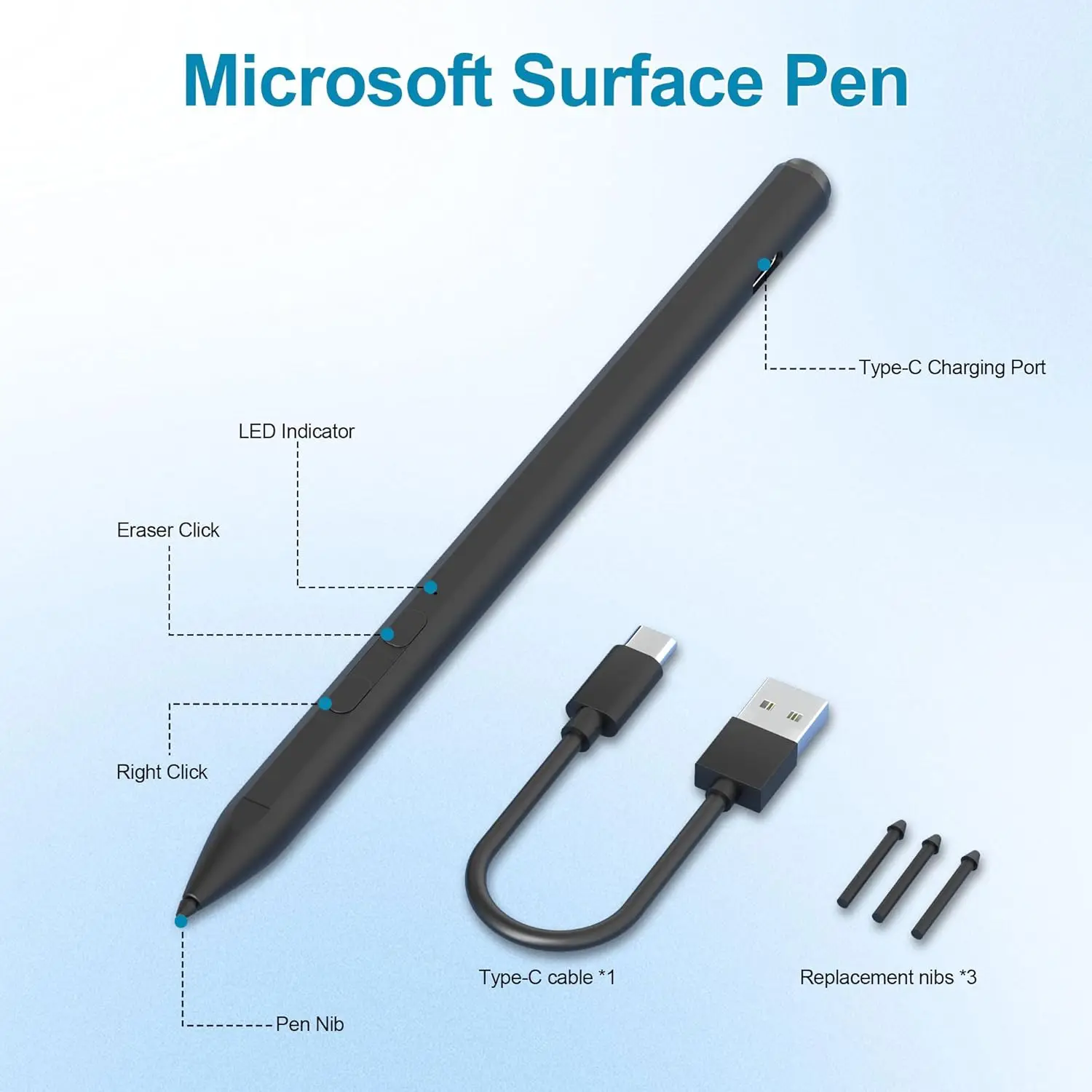 Stylus Pen for Microsoft Surface Pro 9/10/11/8/X/7/7plus/6/5 Surface Book/Laptop/Go/Studio 4096 Pressure Sensitivity stylus pen touch screen stylus