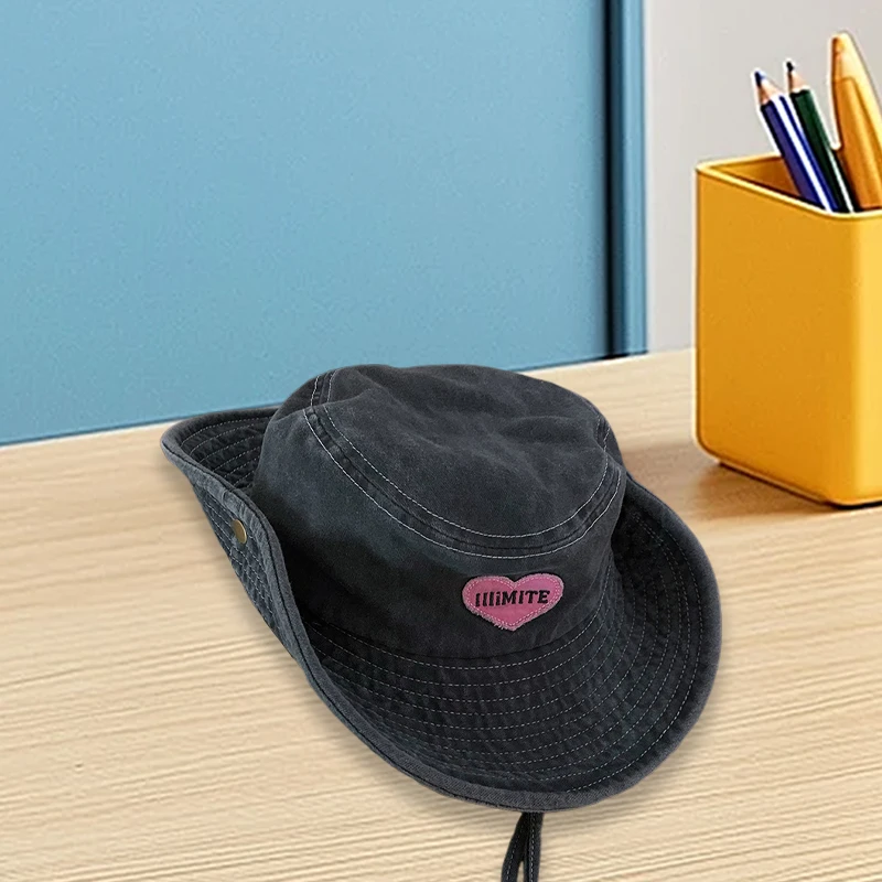 Stylish Unisex Fedora Hat with Heart Embroidery and Wide Brim Perfect for Outdoor Activities like Hiking and Camping