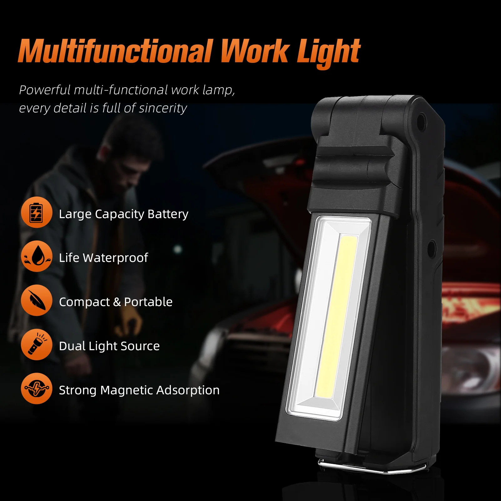 SUPERFIRE G15-S COB Portable LED Work Lights Magnetic Multi Function Folding Torch for Car Repair Home Garage Emergency