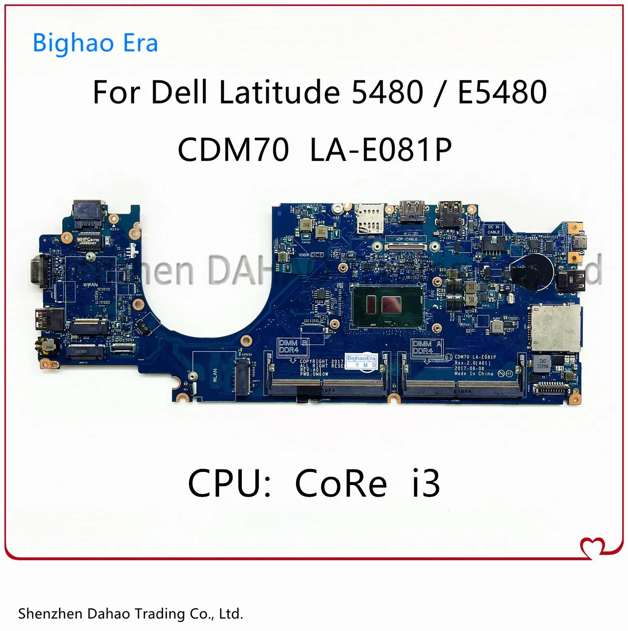 

Материнская плата CDM70 для ноутбука Dell Latitude E5480 5480 с процессором Intel CoRe i3 DDR4 LA-E081P 03MNCR 100% полностью протестирована