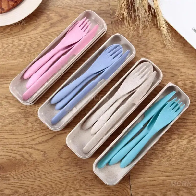 Cutlery Set Western Style Cutlery Set Picnic Cutlery Set Stainless Steel Cutlery Set Picnic Tableware Camping Cutlery Set Travel Cutlery Portable Box Japan Style Wheat Straw Knife Fork Spoon