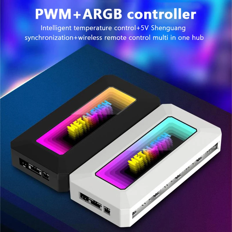 ARGB 선풍기 올인원 허브 스플리터, 4 핀 PWM, 컴퓨터 냉각 SYNC CPU 라디에이터, 5V 3 핀 LED 조명 스트립 리모컨