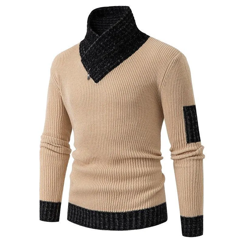 New Winter Men\'s High-neck Sweater Knitted Top Retro Slim Fit Pullover Clothing Korean Fashion Men\'s Street Clothing