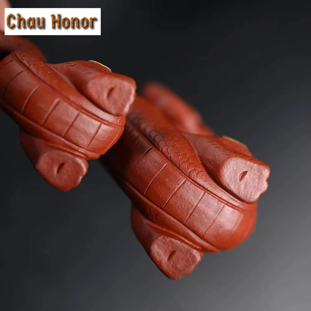 Yixing Purple Clay Tea Pet Lucky Zodiac Dargon Statue Ornaments Handmade Tea Figurine Crafts Chinese Zisha Tea Set Decoration